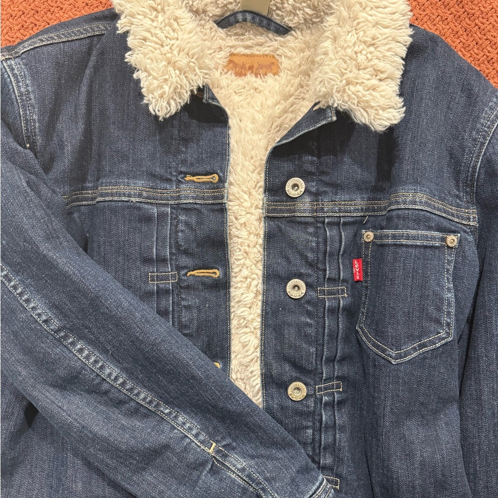 Levi's Dark Blue Denim Jacket with Cream Sherpa Collar